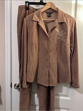 Nicole Studio Taupe Suede Button-Front Blazer